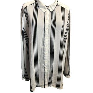 Fred David 3X Black and White Striped Button Up Long Sleeved Blouse